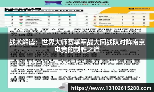 战术解读：世界大师赛季军战大同战队对阵南京电竞的制胜之道